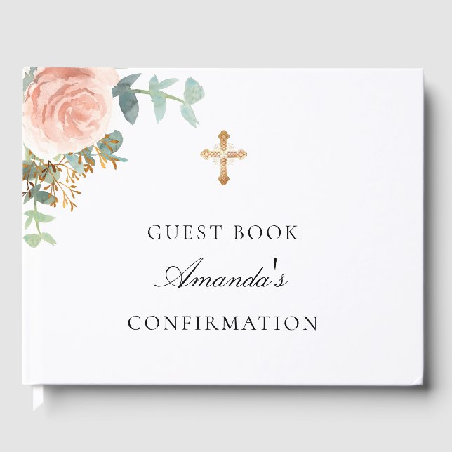 Eucalyptus pink floral girl Confirmation Guest Book (Front)