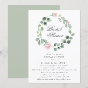 Eucalyptus Pink Floral Wreath Bridal Shower Invitation