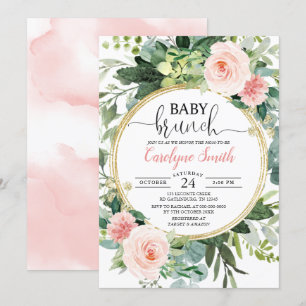 Eucalyptus Pink Gold Brunch Baby Shower Girl Invitation