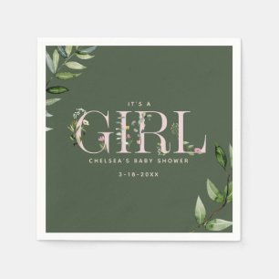 Eucalyptus Pink Green Girl Baby Shower Napkin