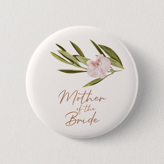 Eucalyptus Pink Orchid Wedding Mother of the Bride 6 Cm Round Badge (Front)