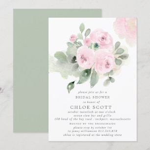 Eucalyptus Pink Rose Floral Bridal Shower Invitation