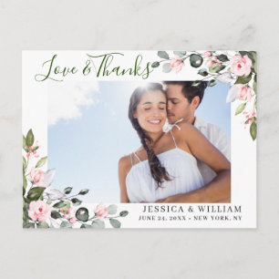 Eucalyptus Pink Roses Wedding Photo Thank You Postcard