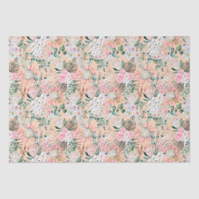 Eucalyptus Pink White Floral Boho Bridal Birthday Tissue Paper (Front)