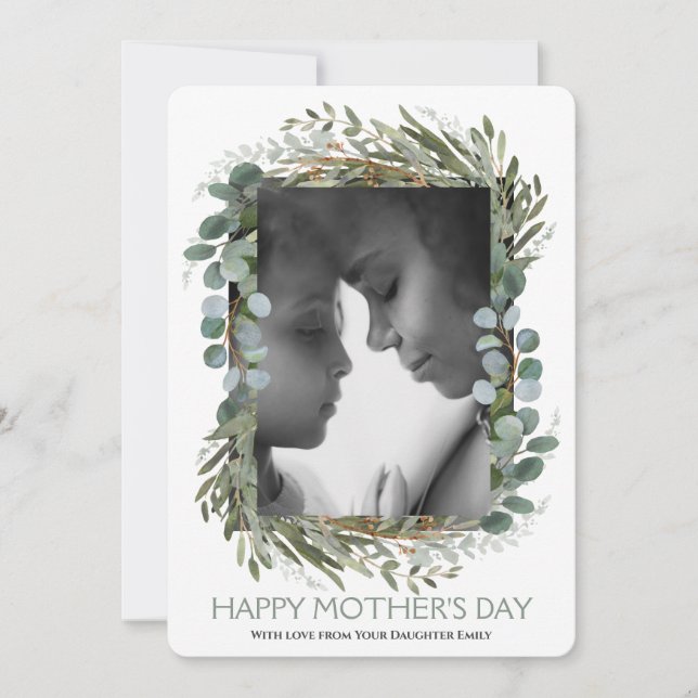Eucalyptus Plant Floral Happy Mother's Day 1 Photo Holiday Card (Front)