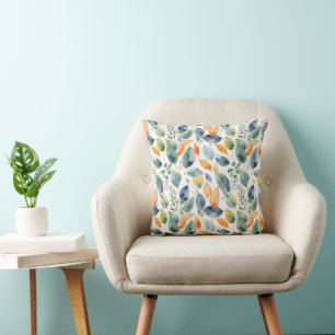 Eucalyptus Plants Green Orange 350 Watercolor Cushion