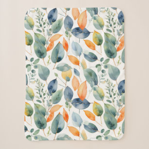 Eucalyptus Plants Green Orange 350 Watercolor Sherpa Blanket