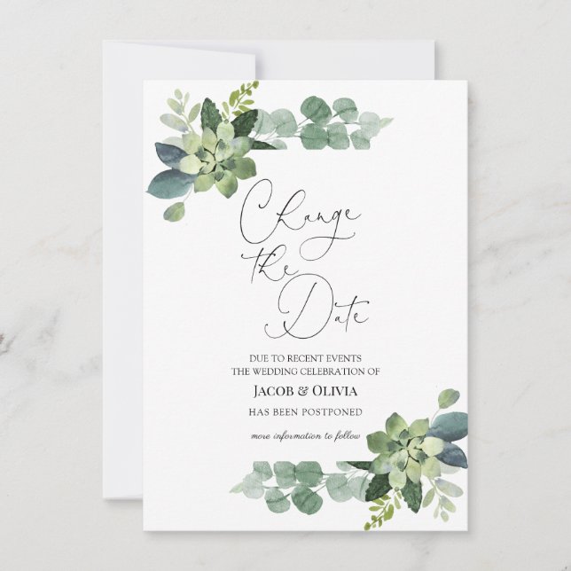 Eucalyptus Postponed Wedding Announcement (Front)