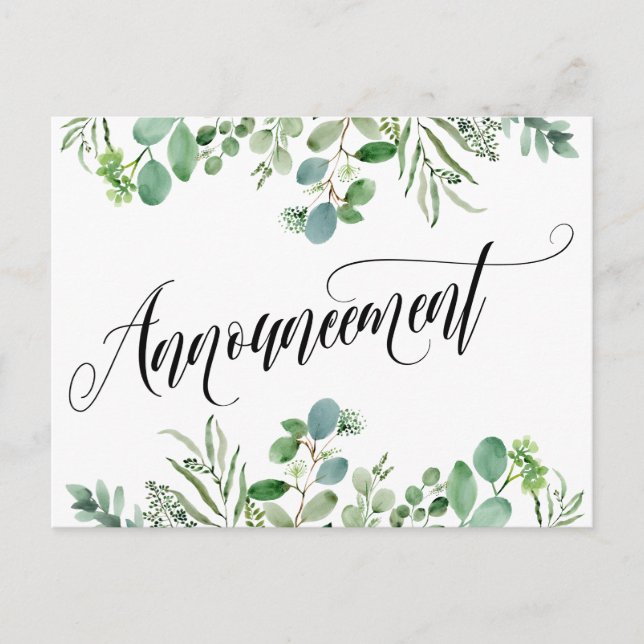Eucalyptus Postponed Wedding Announcement Postcard (Front)
