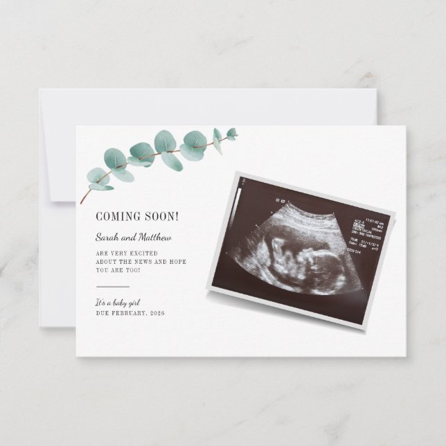 Eucalyptus Pregnancy Announcement Girl Baby Reveal (Front)