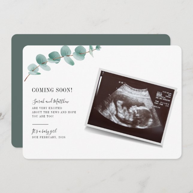 Eucalyptus Pregnancy Baby Reveal Announcement (Front/Back)