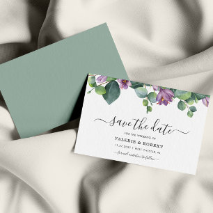 Eucalyptus Purple Floral Succulent Save The Date Card