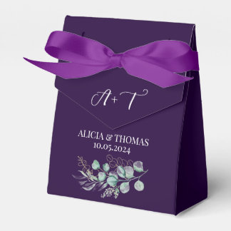 Eucalyptus Purple Plum Botanical Initials Wedding Favour Box