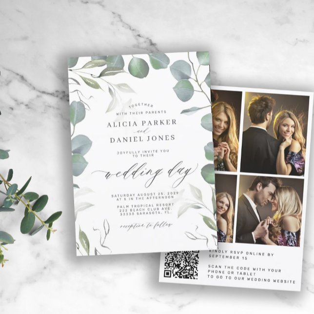 Eucalyptus QR CODE photo collage wedding Invitation (Creator Uploaded)