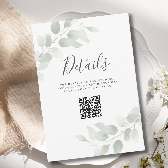 Eucalyptus QR Code Wedding Detail Enclosure  Card (Creator Uploaded)
