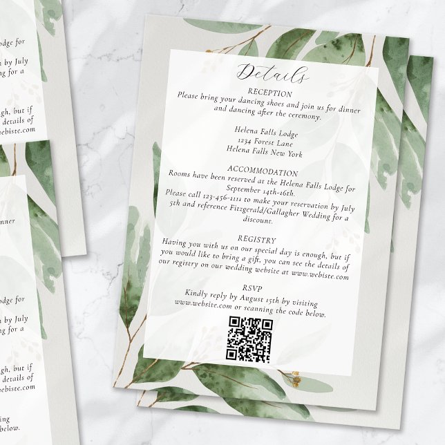 Eucalyptus QR Code Wedding Details Enclosure Card (Creator Uploaded)