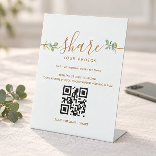 Eucalyptus QR Code Wedding Photo Sharing Pedestal Sign