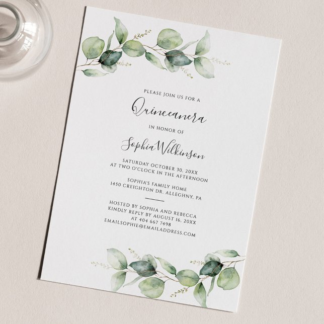 Eucalyptus Quinceanera 15th Birthday Greenery Invitation (Creator Uploaded)