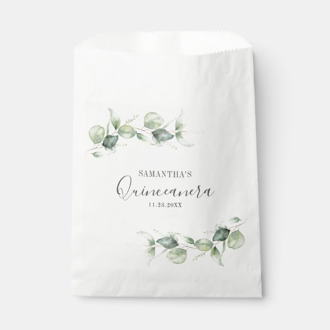Eucalyptus Quinceanera 15th Birthday Party Favour Bags (Front)