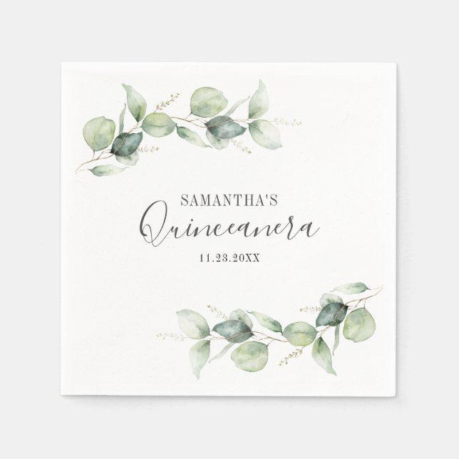 Eucalyptus Quinceanera 15th Birthday Party Paper Napkin (Front)