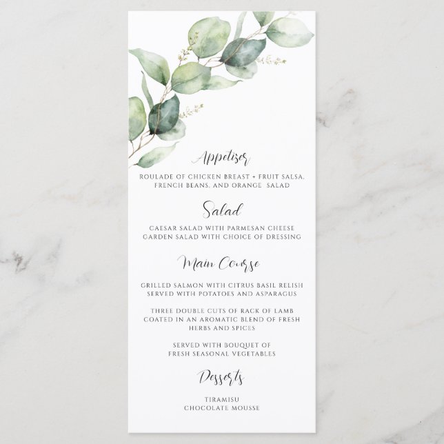 Eucalyptus Quinceanera 15th Birthday Party Photo Menu (Front)