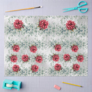 Eucalyptus & Red Flowers on Faux Foil Decoupage Tissue Paper