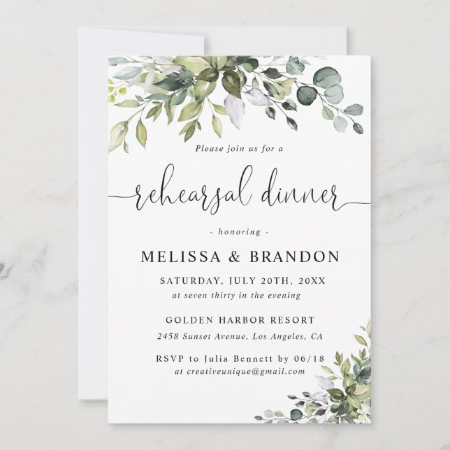Eucalyptus Rehearsal Dinner Invitation (Front)