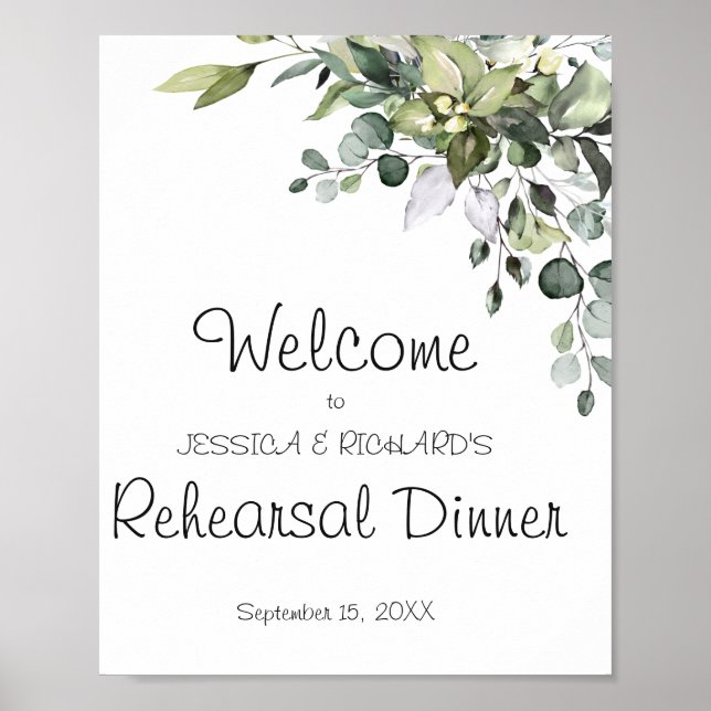Eucalyptus Rehearsal Dinner Welcome Poster Sign (Front)