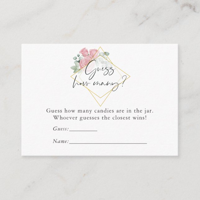 Eucalyptus Rose Geometric Baby Shower Candy Game Enclosure Card (Front)
