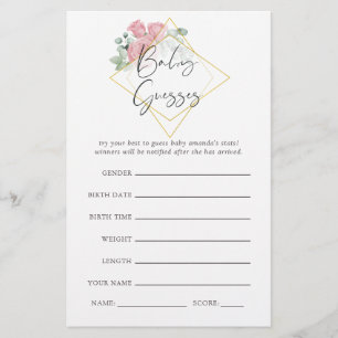 Eucalyptus Rose Geometric Baby Shower Guesses Game