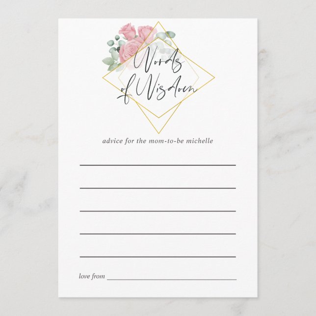 Eucalyptus Rose Geometric Baby Shower Mum Advice (Front)