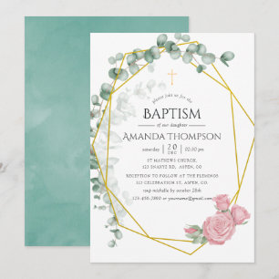Eucalyptus Rose Geometric Baptism or Christening Invitation