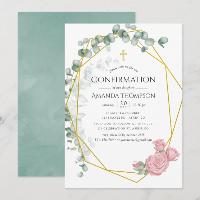 Eucalyptus Rose Geometric Confirmation Invitation (Front/Back)