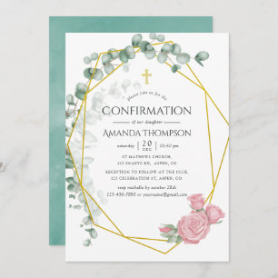 Eucalyptus Rose Geometric Confirmation Invitation
