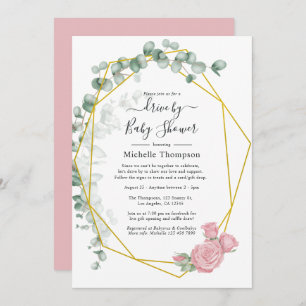 Eucalyptus Rose Geometric Drive By Shower Invitation
