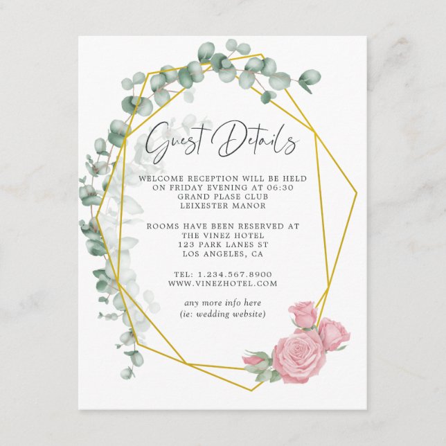 Eucalyptus Rose Geometric Wedding Guest Details Enclosure Card (Front)