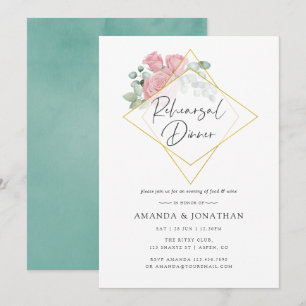 Eucalyptus Rose Geometric Wedding Rehearsal Dinner Invitation