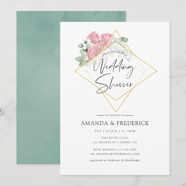 Eucalyptus Rose Geometric Wedding Shower Invitation (Front/Back)