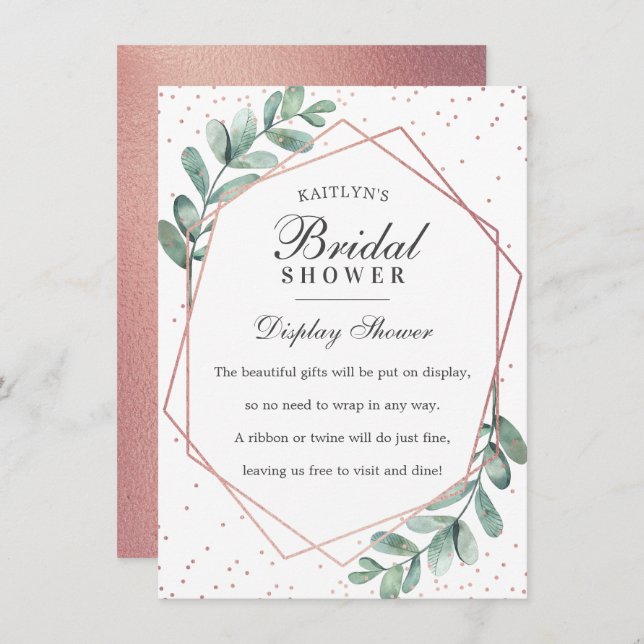 Eucalyptus Rose Gold Geometric Bridal Shower Enclosure Card (Front/Back)