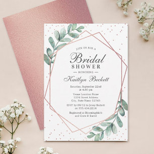 Eucalyptus Rose Gold Geometric Bridal Shower Invitation