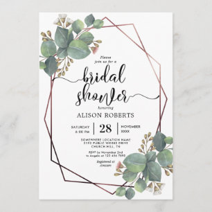 Eucalyptus rose gold geometric frame bridal shower invitation