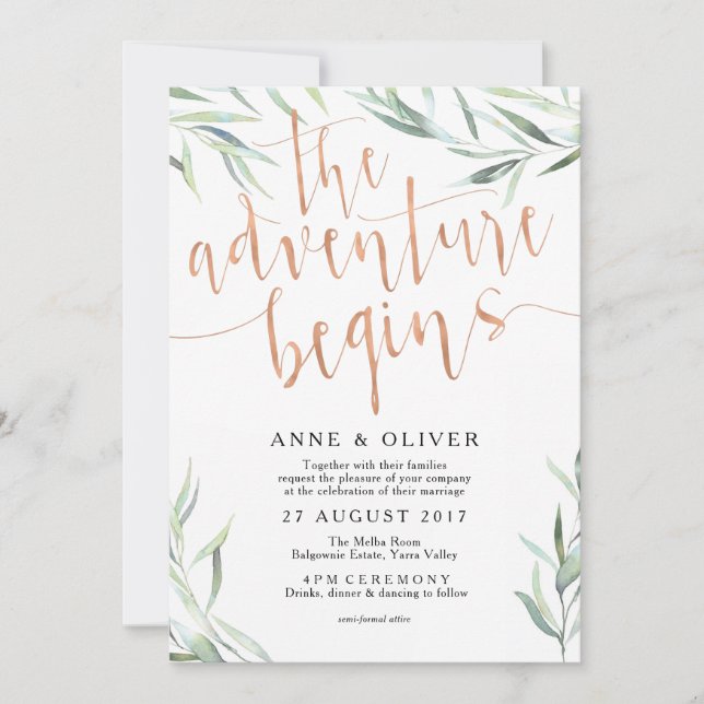 Eucalyptus Rose Gold Wedding Invitation (Front)