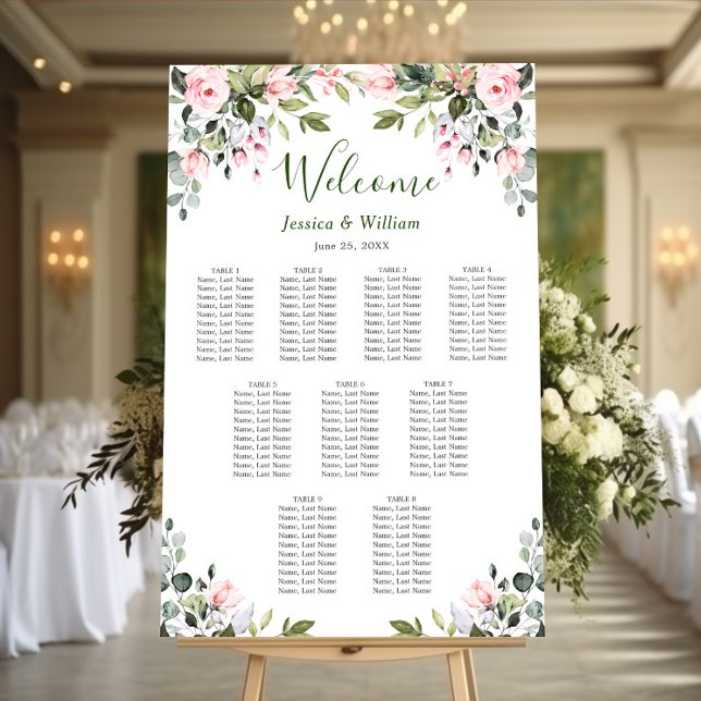 Eucalyptus & Roses 9 Tables Wedding SEATING CHART (Creator Uploaded)