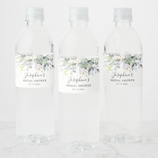 Eucalyptus Roses Bridal Shower Water Bottle Label (Bottles)
