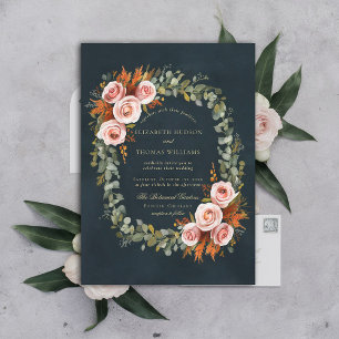 Eucalyptus Roses Copper Wreath Frame Fall Wedding Invitation