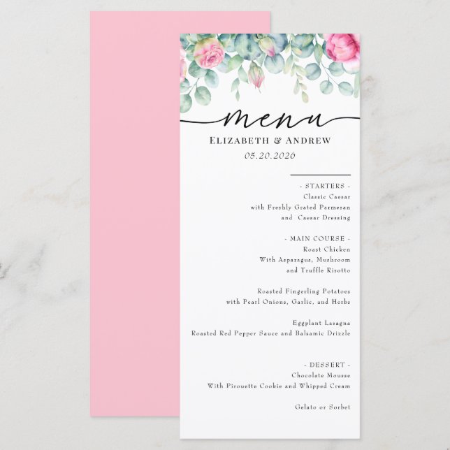 Eucalyptus Roses | Elegant Boho Greenery Wedding Menu (Front/Back)