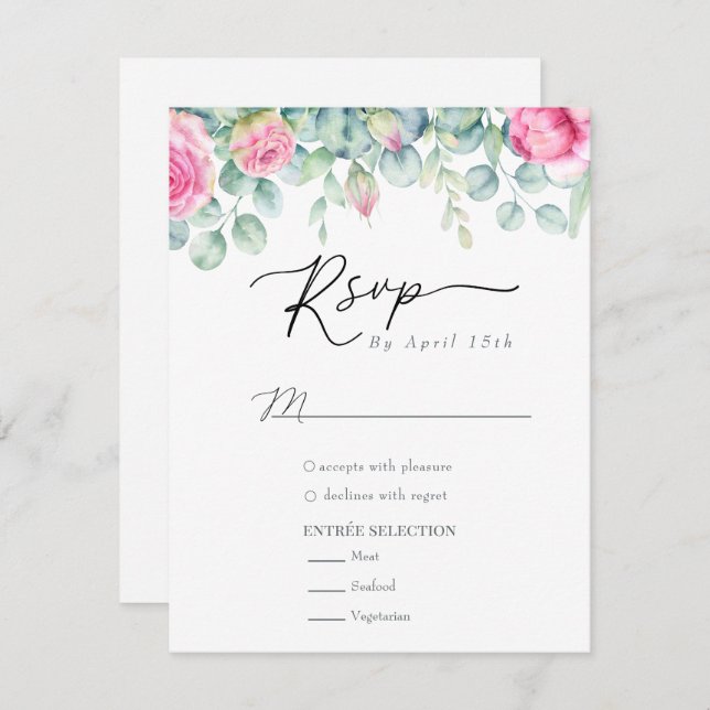 Eucalyptus Roses | Elegant Boho Greenery Wedding RSVP Card (Front/Back)