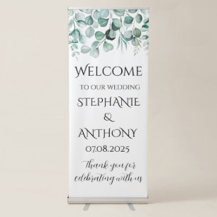 Eucalyptus Rustic Floral Elegant Wedding Retractable Banner