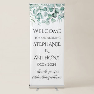 Eucalyptus Rustic Floral Elegant Wedding Retractable Banner