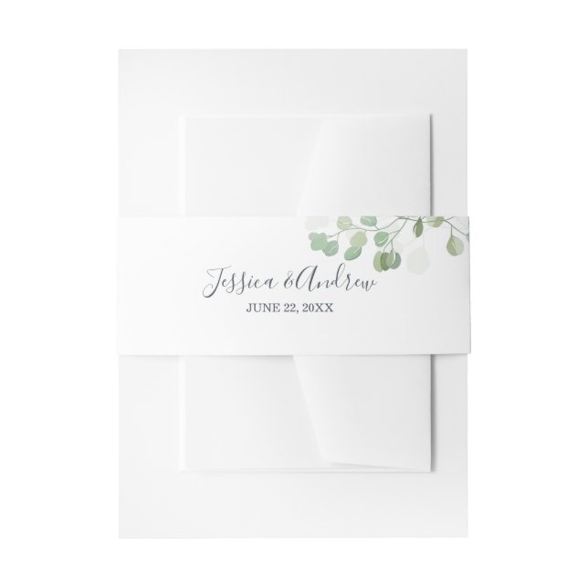 Eucalyptus Rustic Foliage Personalised Wedding Invitation Belly Band (Front Example)